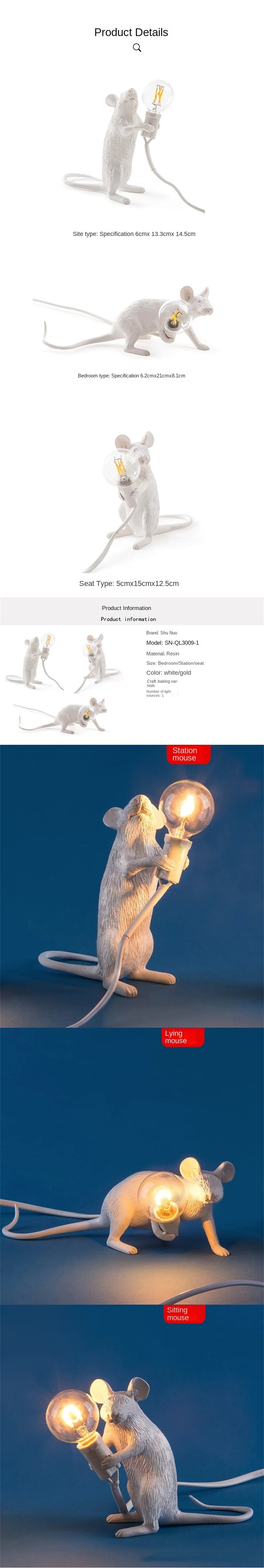 Modern Resin Animal LED Table Lamp - Mouse Cat Squirrel Design Night Light Desk Lighting Fixture for Home Decor