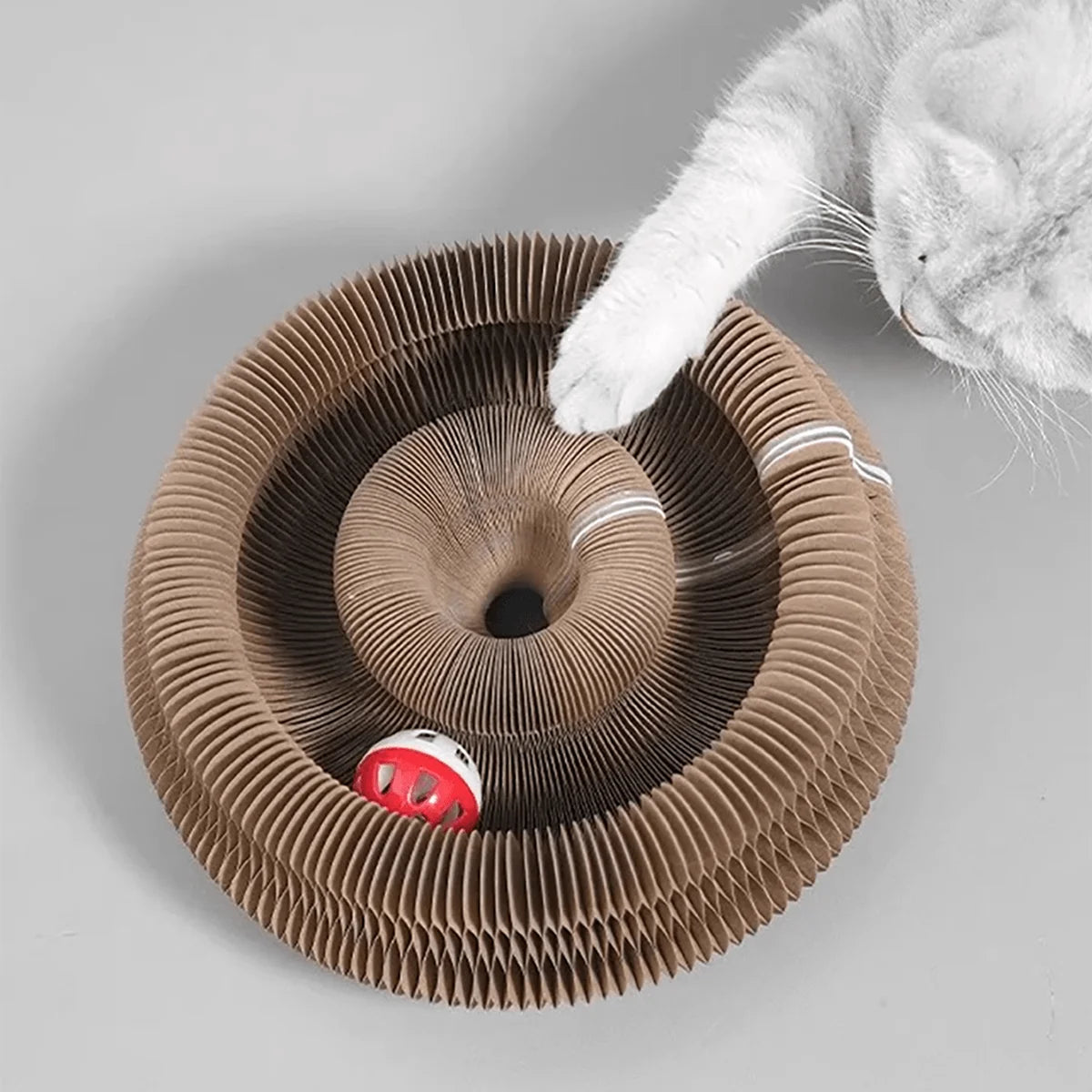 Foldable Cat Scratcher with Bell &amp; Catnip - Multi-Level Cardboard Toy for Kittens, Durable Claw Sharpener