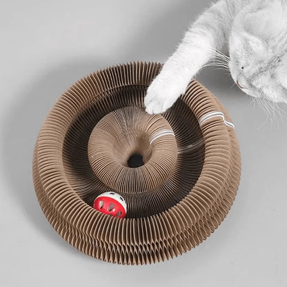 Foldable Cat Scratcher with Bell &amp; Catnip - Multi-Level Cardboard Toy for Kittens, Durable Claw Sharpener