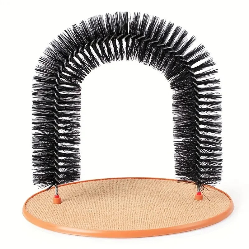 Cat Toy Arch Self Groome Pamper Feline with A Massage Grooming Rubbing Brush with Scratching Pad Toy for Cats Interactive Toys - PrimeNest