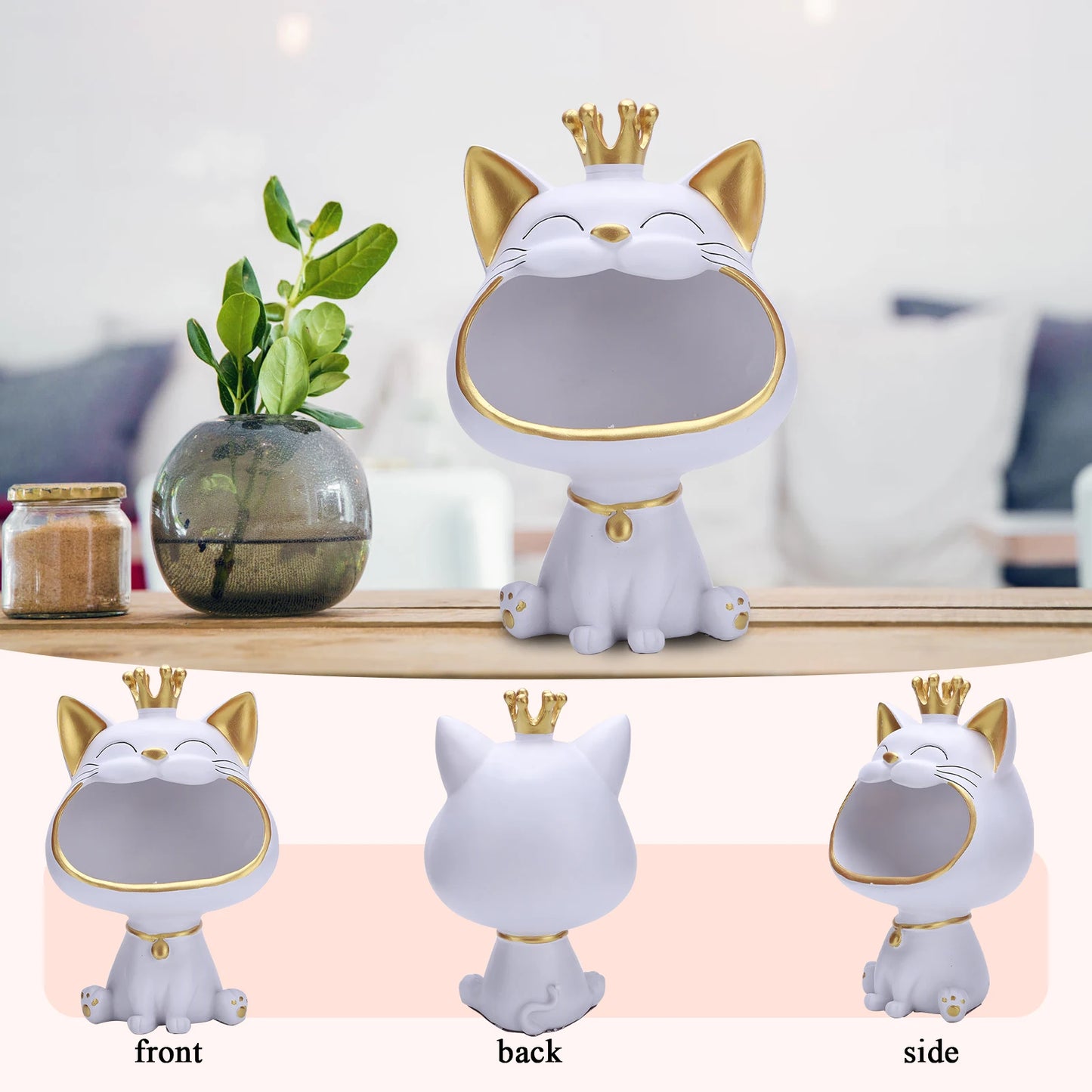 Lucky Cat Storage Statue | Resin Desktop Organiser & Home Décor Ornament
