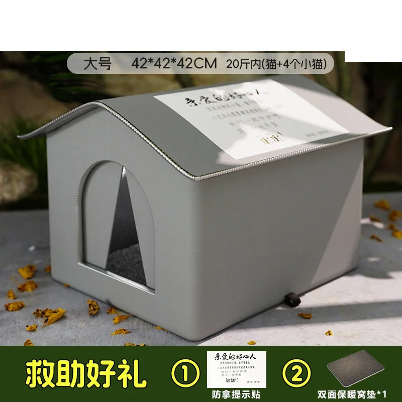 Outdoor Cat House Weatherproof Feral Cat Shelter Stray Cat Condo for Winter Wild Animal Tent Bed - PrimeNest
