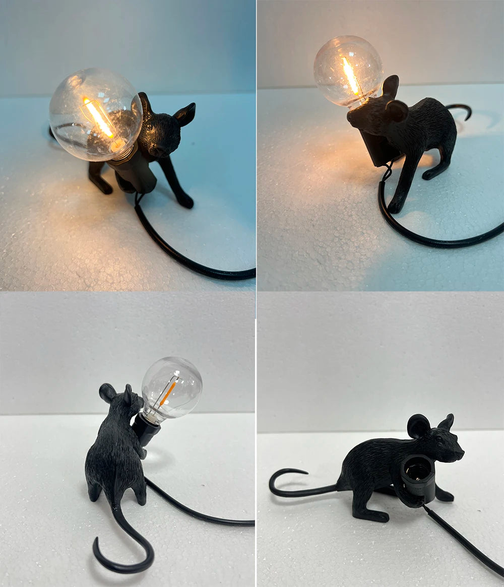 Modern Resin Animal LED Table Lamp - Mouse Cat Squirrel Design Night Light Desk Lighting Fixture for Home Decor