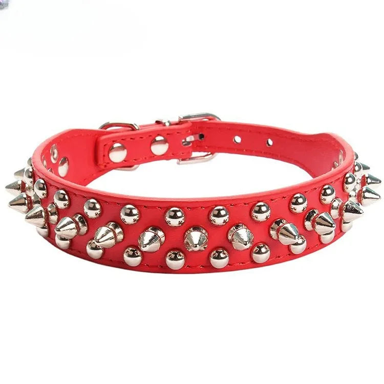 Adjustable Leather Pet Dog collar Neck Strap Supplies PU Leather Punk Rivet Spiked Dog Collar Pet Collars For Small Dog Cat - PrimeNest
