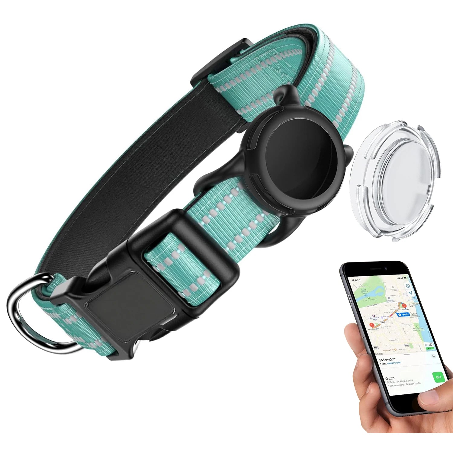 Waterproof Air Tag Dog Collar with AirTag Holder, Reflective Soft Padded &amp; Safety Buckle, AirTag Pet Collar Adjustable for Dogs