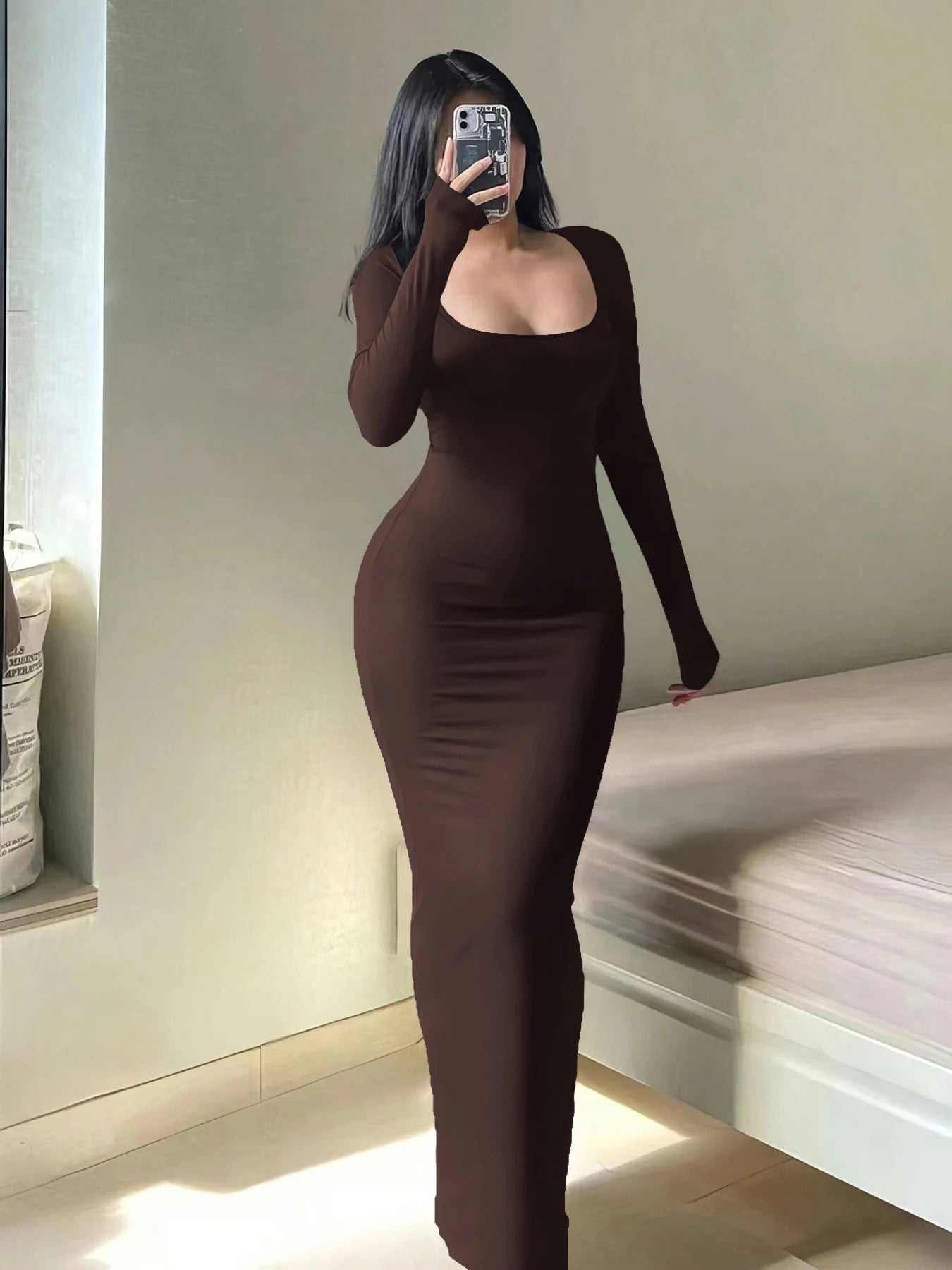 Scoop Neck Bodycon Maxi Dress