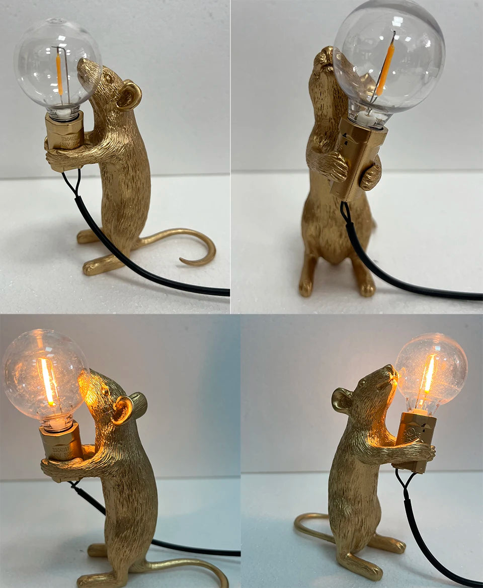 Modern Resin Animal LED Table Lamp - Mouse Cat Squirrel Design Night Light Desk Lighting Fixture for Home Decor