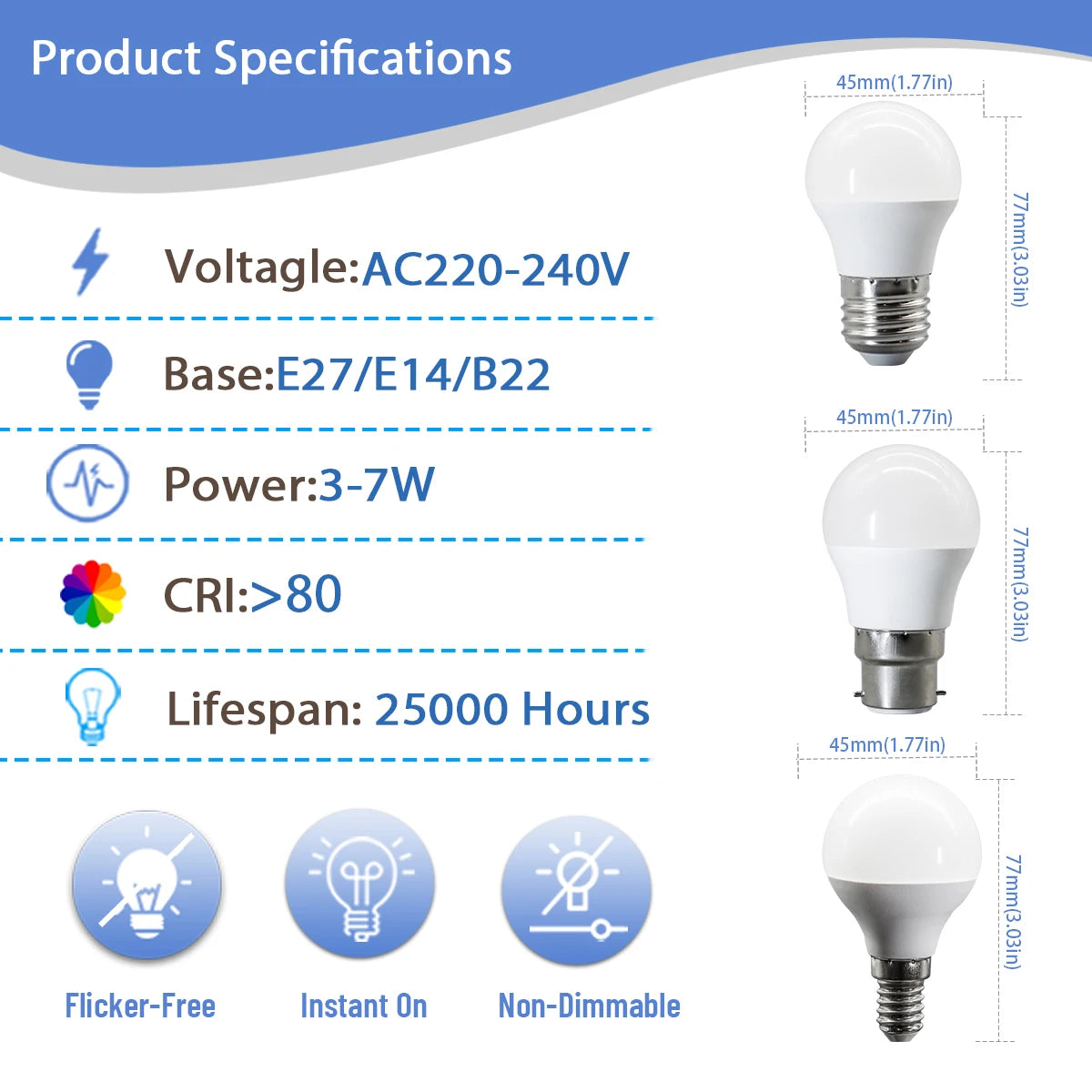 1-12Pack Hight Quality E14 E27 B22 LED Light Bulb AC 220V 240V 3W-7W 80lm/w Mini Bulb Non-Flicker 3000K 4000K 6000K Lampara Led