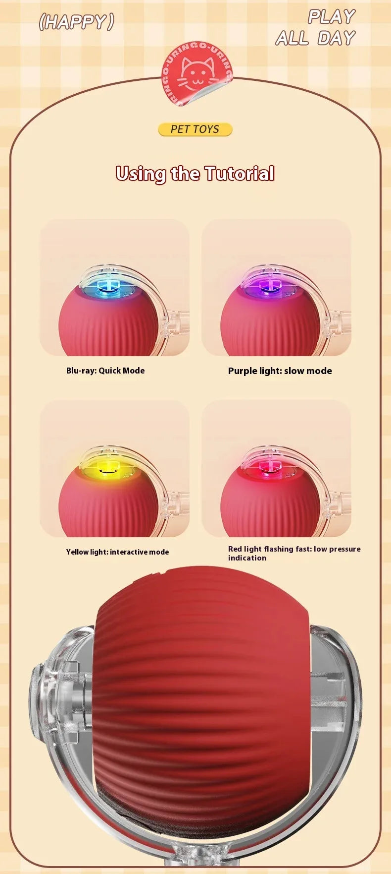 New Cat Interactive Ball Toy Automatic Rolling Ball Faux Tail Rechargeable Smart Pet Electric Toy Dog Cat Training Imitate Mouse - PrimeNest