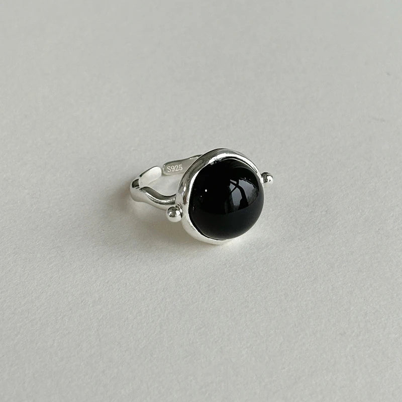 PANJBJ 925 Sterling Silver Hotan Jade Geometric Ring for Women Girl Adjustable Retro Delicate Jewelry Birthday Gift Dropshipping