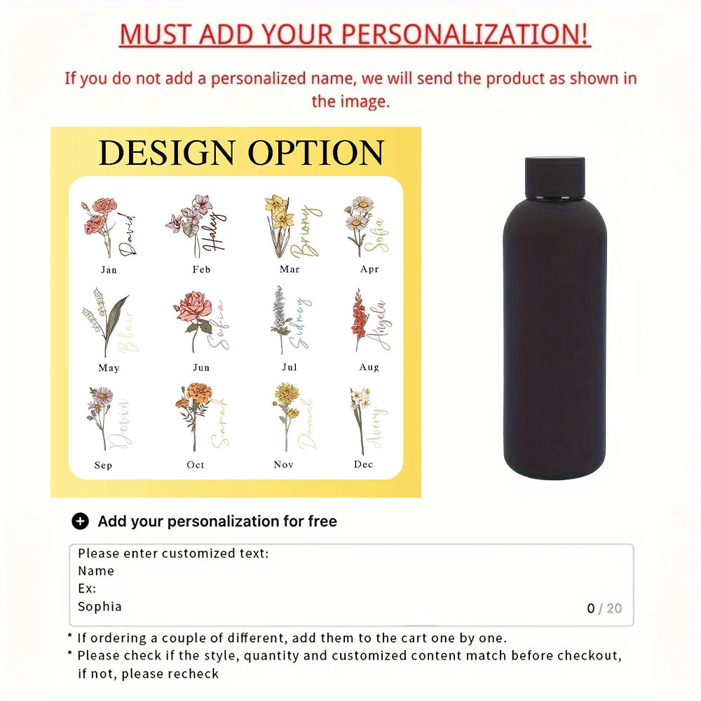 Customized floral water bottle, Portable outdoor sports insulated bottle, for outdoor camping, hiking, and travel