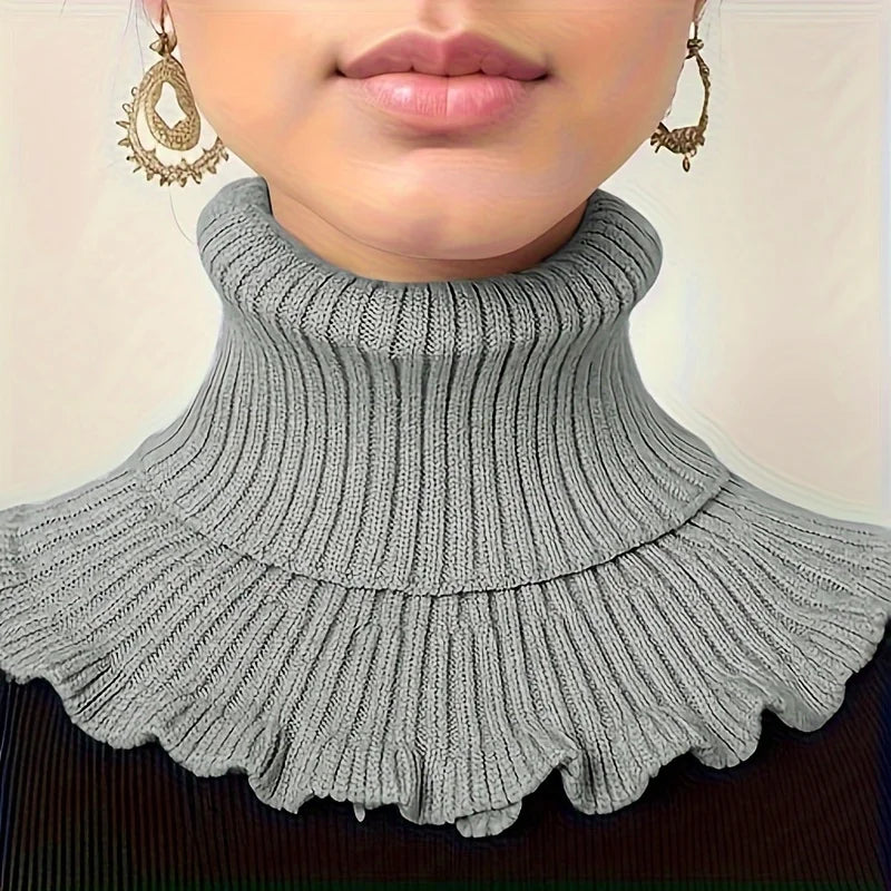 Ruffle Edge Knitted Neck Warmer Scarf