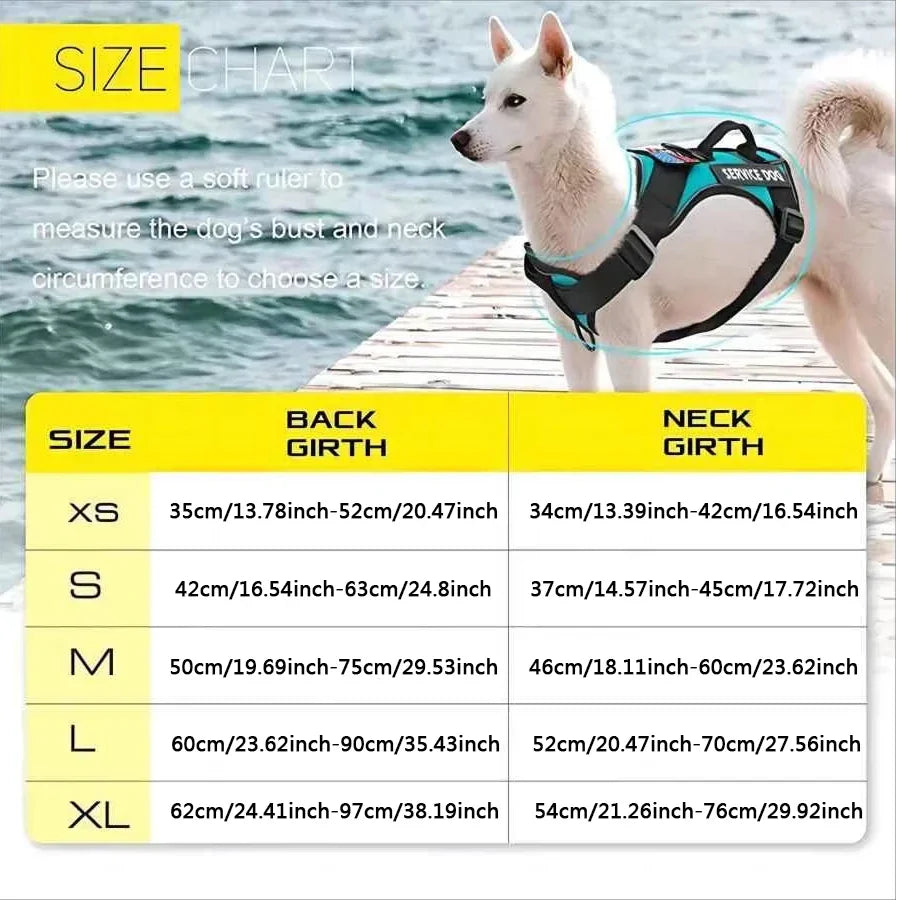 Reflective Dog Vest Harness with 5 PCS Patches Service Dog Harness Adjustable Soft Oxford Pet Harness