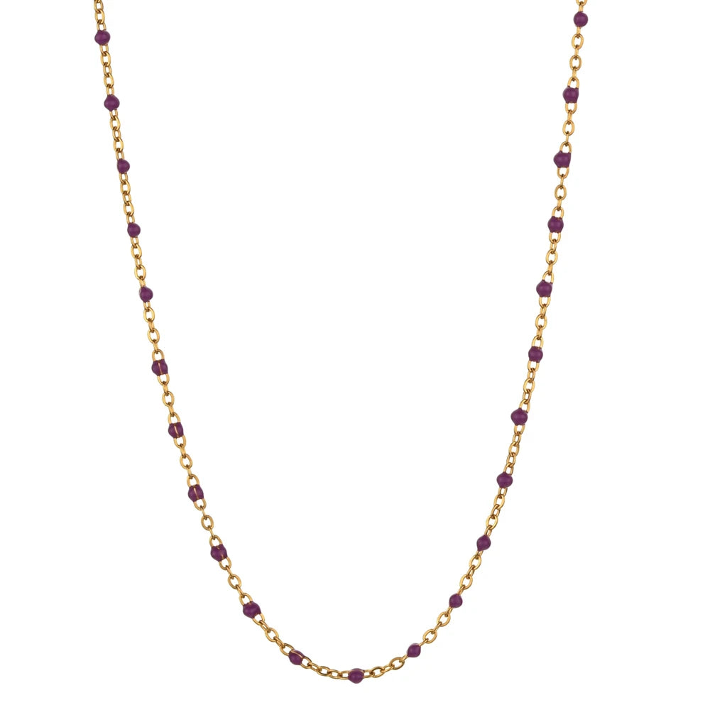 ZMZY Hot Pink Stainless Steel Link Cable Chain Fashion Gold Color Satellite Enamel Beads Necklace for Women Chic Summer Gift
