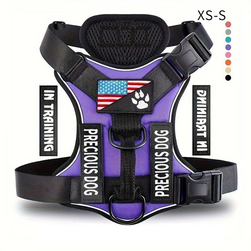 Reflective Dog Vest Harness with 5 PCS Patches Service Dog Harness Adjustable Soft Oxford Pet Harness