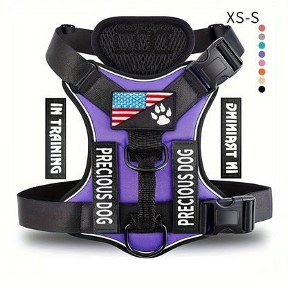 Reflective Dog Vest Harness with 5 PCS Patches Service Dog Harness Adjustable Soft Oxford Pet Harness