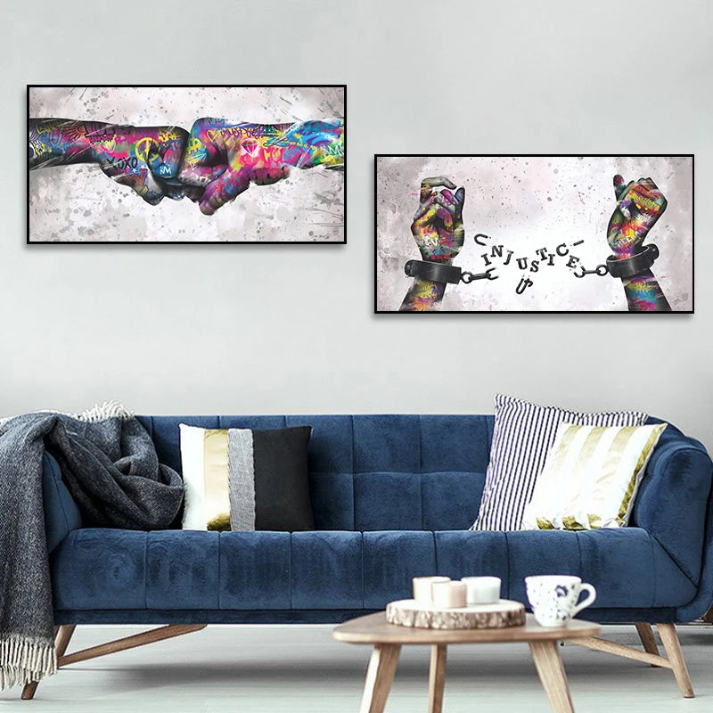 Banks Graffiti Art Fun Two Children Pulling Cloth Posters and Print Canvas Painting Wall Art Pictures for Living Room Home Decor