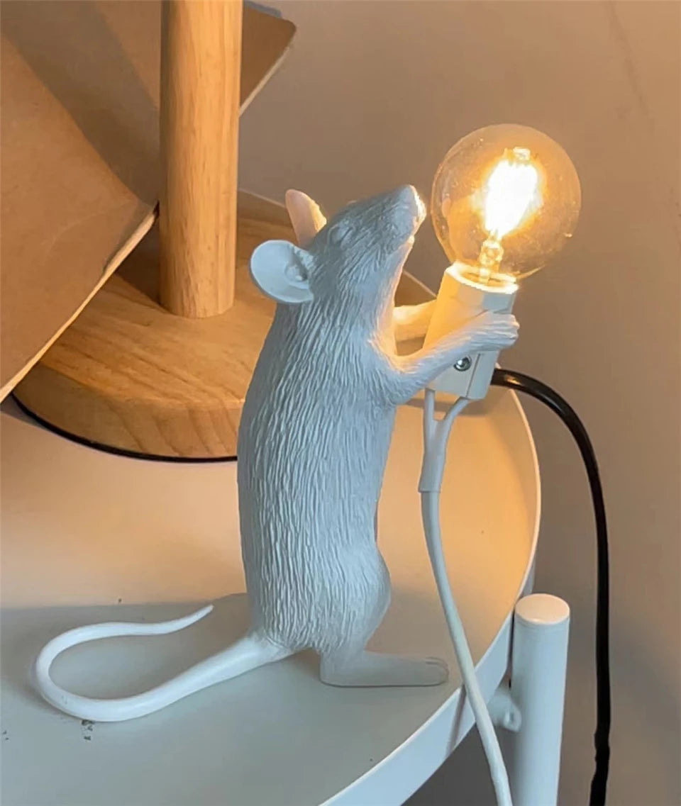 Modern Resin Animal LED Table Lamp - Mouse Cat Squirrel Design Night Light Desk Lighting Fixture for Home Decor