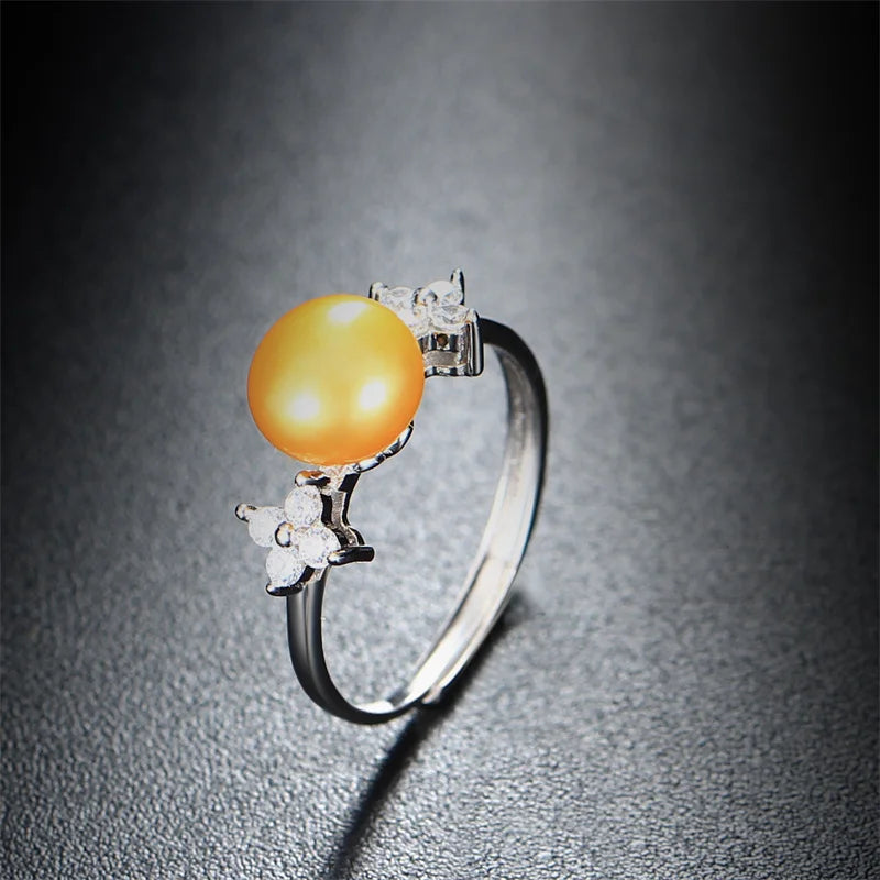 YWYC Freshwater Cultured Pearl 925 Sterling Silver Rings for Women Open Adjustable Rings Jewlery Gift Wholesale