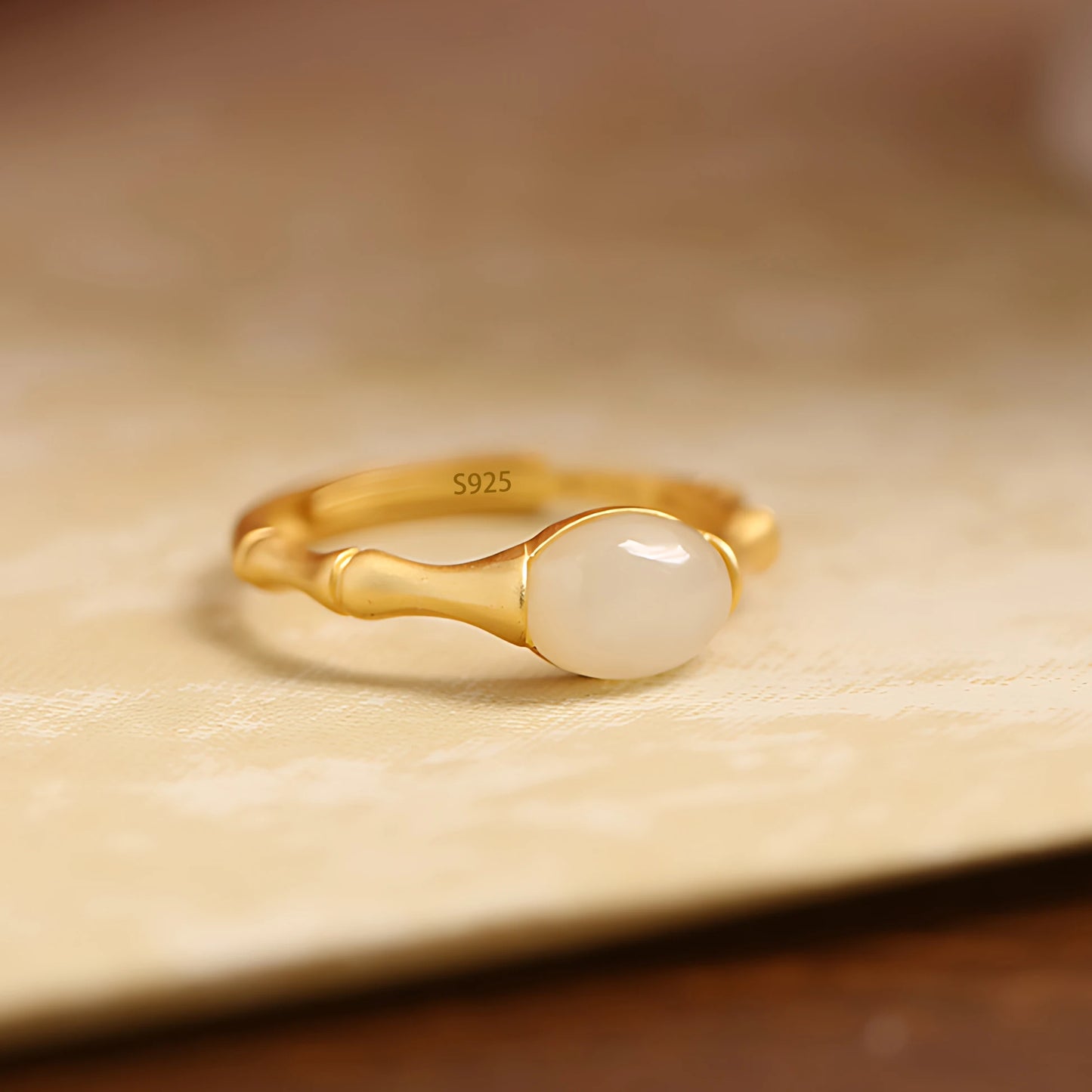 PANJBJ 925 Sterling Silver Hotan Jade Geometric Ring for Women Girl Adjustable Retro Delicate Jewelry Birthday Gift Dropshipping