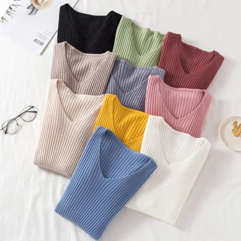 Knitted V-Neck Pullover Sweater