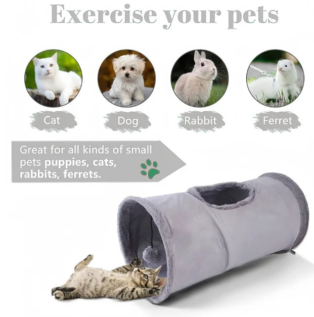 Pet Cat Plush Tunnel Foldable Suede Channel Toy for Self Entertainment and Relaxation Cat Toy Suitable for Cats to Play at Home - PrimeNest