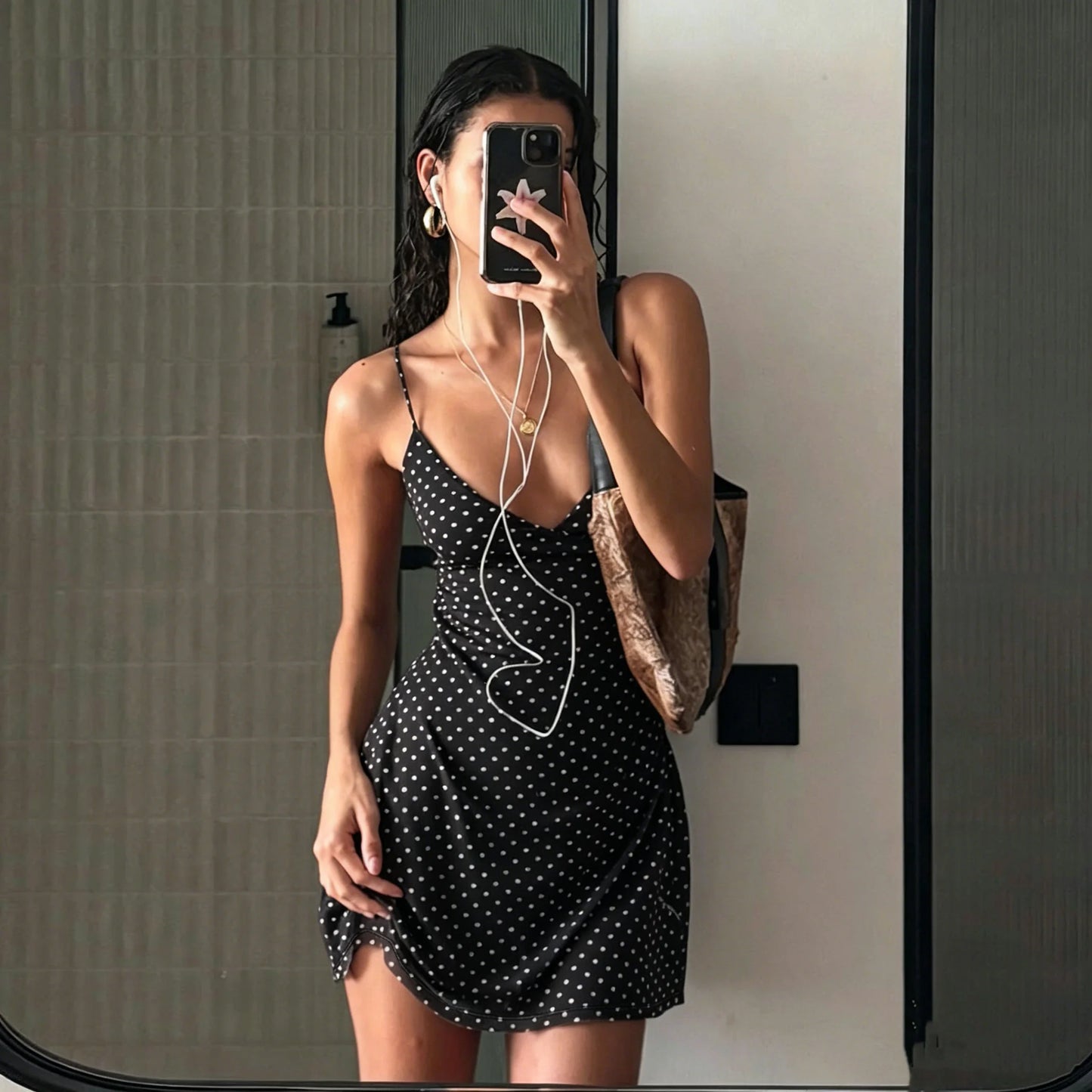Y2k Vintage Slim Summer Women Sweet Ladylike Fashion Street Woman Dot Print Casual Simple Basic Sleeveless Dresses Female Chic - PrimeNest