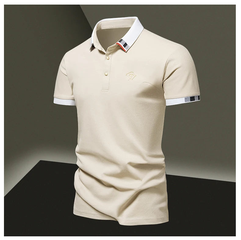 2024 Summer New Men's Pure Cotton Short sleeved T-shirt for Men's High end Casual Lapel Half Sleeved Polo Shirt Men's Top