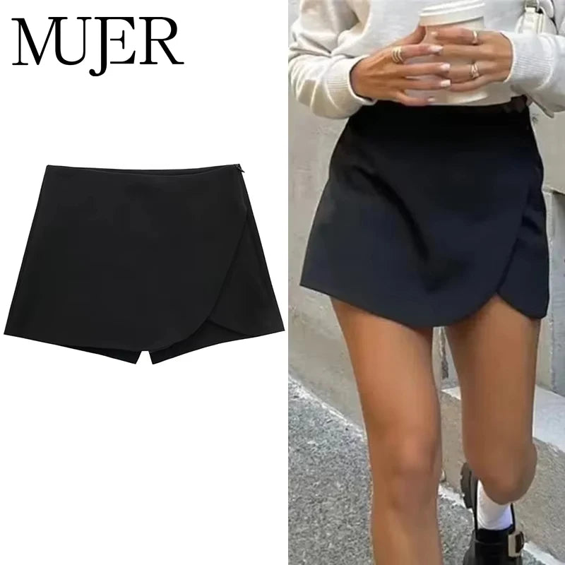 High Waist Asymmetric Mini Skort