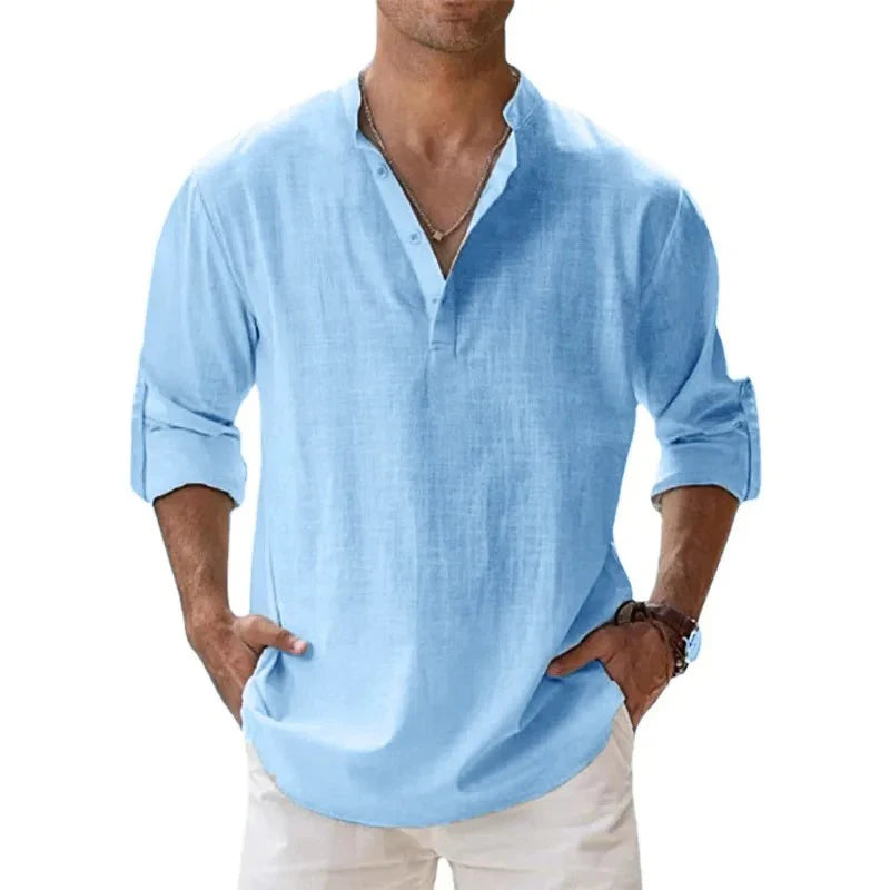 Men's Linen Henley Beach Shirt