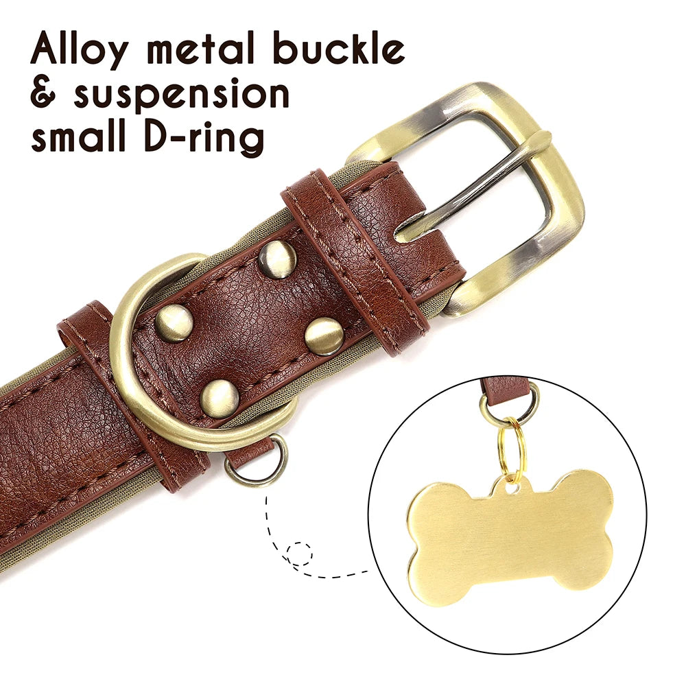 Customized PU Leather Nameplate Dog Collar Soft Padded Dogs Collars Free Engraving Name for Small Medium Large Dogs Adjustable - PrimeNest