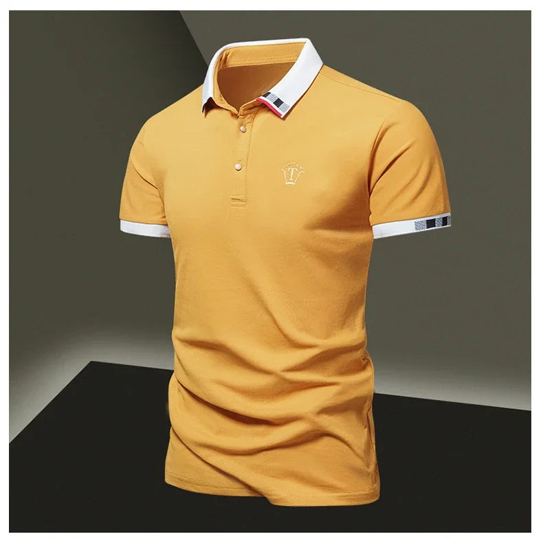 2024 Summer New Men's Pure Cotton Short sleeved T-shirt for Men's High end Casual Lapel Half Sleeved Polo Shirt Men's Top
