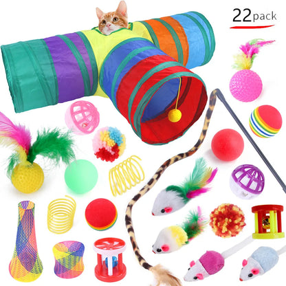 12-24pcs Set Pet Kitten Toys Variety Cat Toy Combination Set Cat Toy Funny Cat Stick Sisal Mouse Bell Ball Cat Supplies - PrimeNest