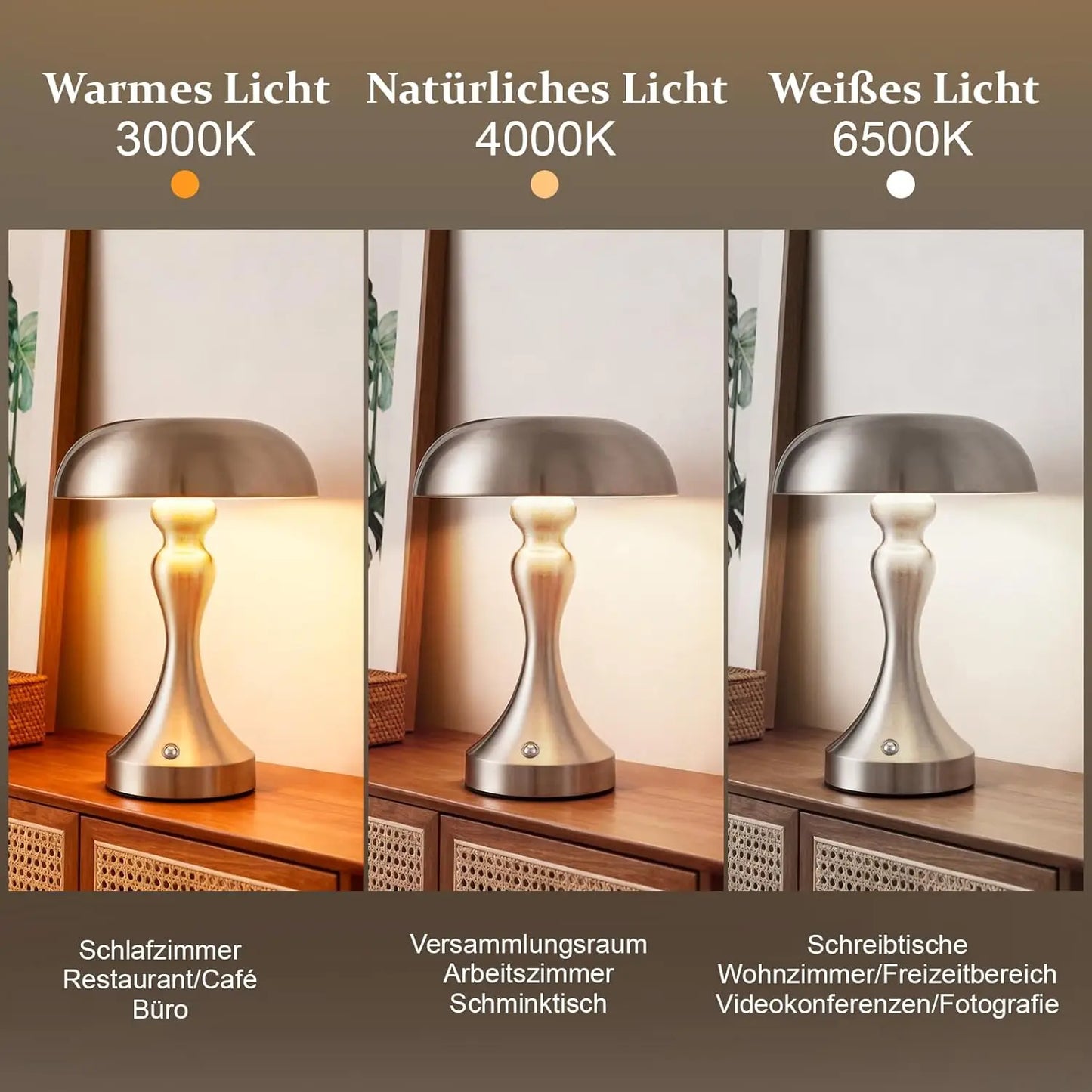 Table lamp, wireless battery-powered bedside lamp, LED table lamp, touch‑dimmable, retro vintage lamp with USB rechargeable nickel battery, table lamps for windowsill, living room, bedroom