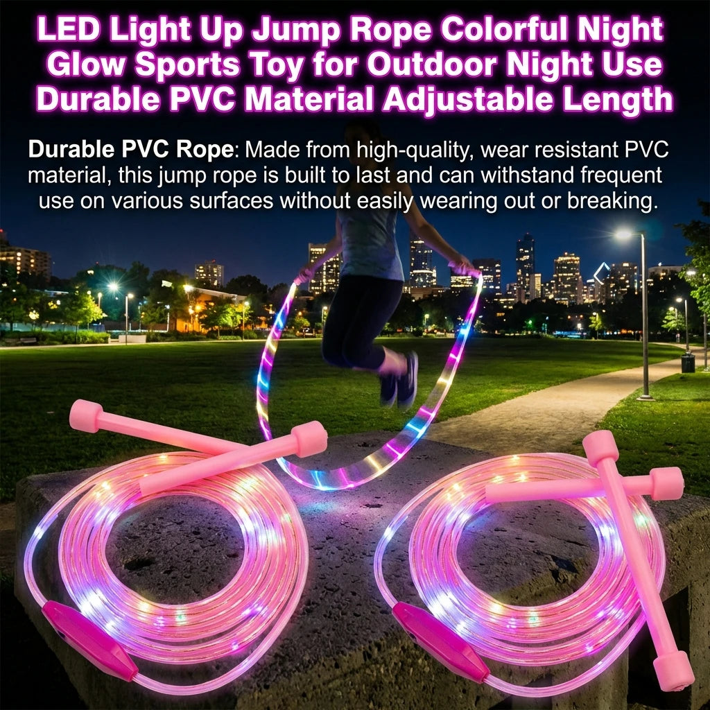 LED Light Up Jump Rope Colorful Night Glow Sports Toy for Outdoor Night Use Durable PVC Material Adjustable Length