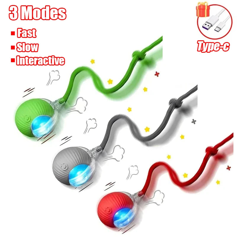 New Cat Interactive Ball Toy Automatic Rolling Ball Faux Tail Rechargeable Smart Pet Electric Toy Dog Cat Training Imitate Mouse - PrimeNest