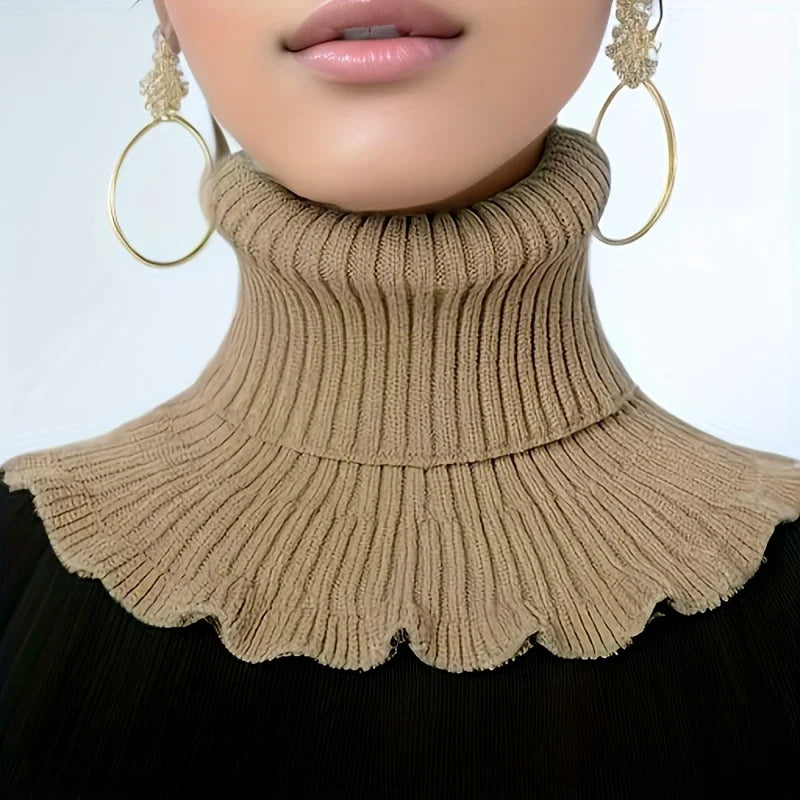 Ruffle Edge Knitted Neck Warmer Scarf