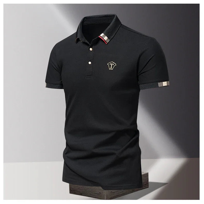 2024 Summer New Men's Pure Cotton Short sleeved T-shirt for Men's High end Casual Lapel Half Sleeved Polo Shirt Men's Top