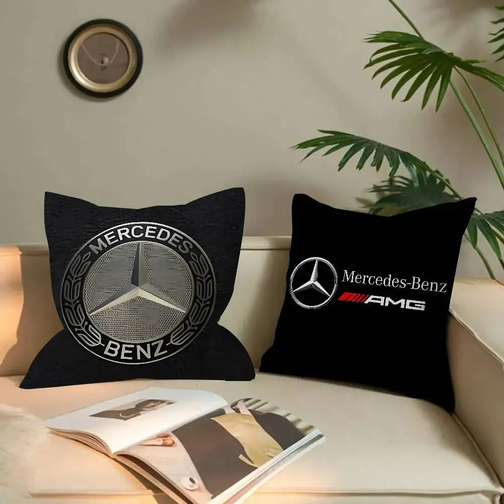 M-Mercedes-Ben-zs Logo Pillow Covers Cartoon Sofa Decorative Home Double-sided Printing Short Plush Cute Cushion Cover