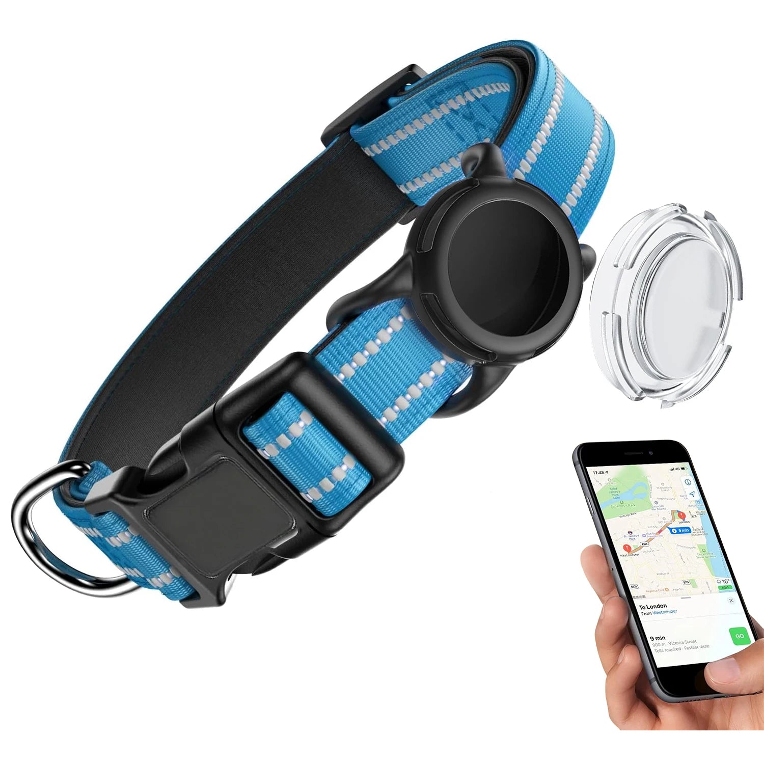 Waterproof Air Tag Dog Collar with AirTag Holder, Reflective Soft Padded &amp; Safety Buckle, AirTag Pet Collar Adjustable for Dogs