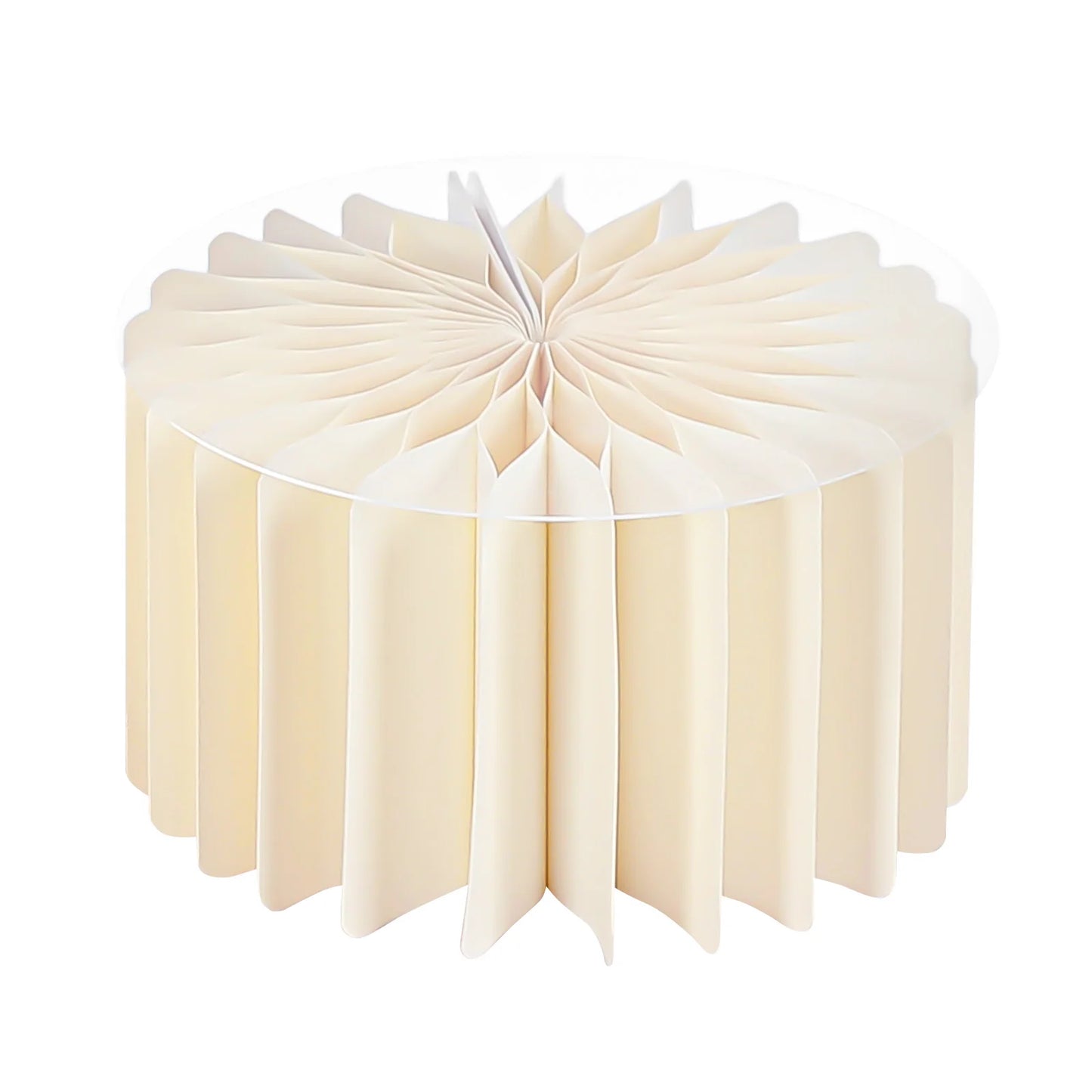 Milky white cardboard flower stand with fan-fold top petals and ridged side panels