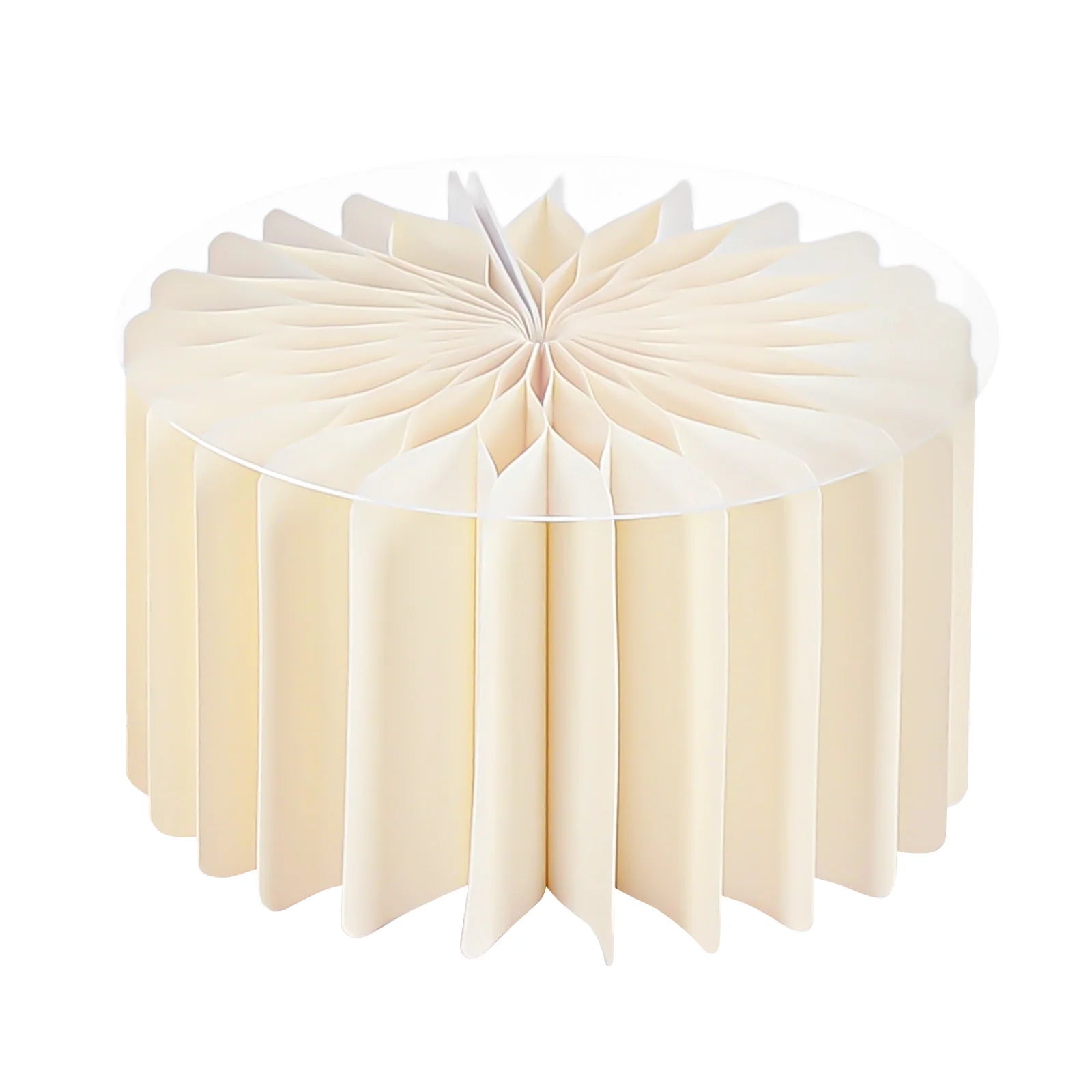 Milky white cardboard flower stand with fan-fold top petals and ridged side panels