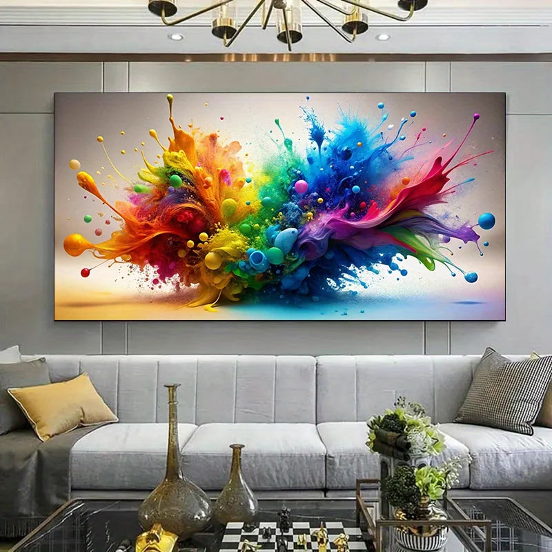 1pc Modern Abstract Splash Canvas Wall Art - 59.99cm x 119.99cm Frameless Vibrant Ink Splash Painting, High-Quality Canvas Pr