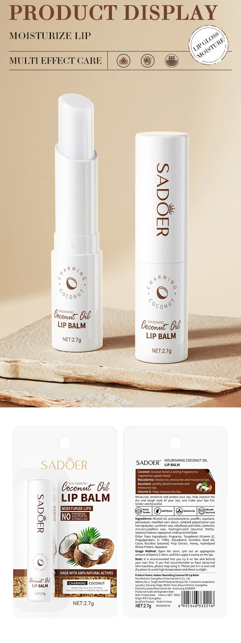 Coconut Lip Balm - Lasting Nourishment and Moisture for Men and Women - Daily Care Lip Balm - PrimeNest