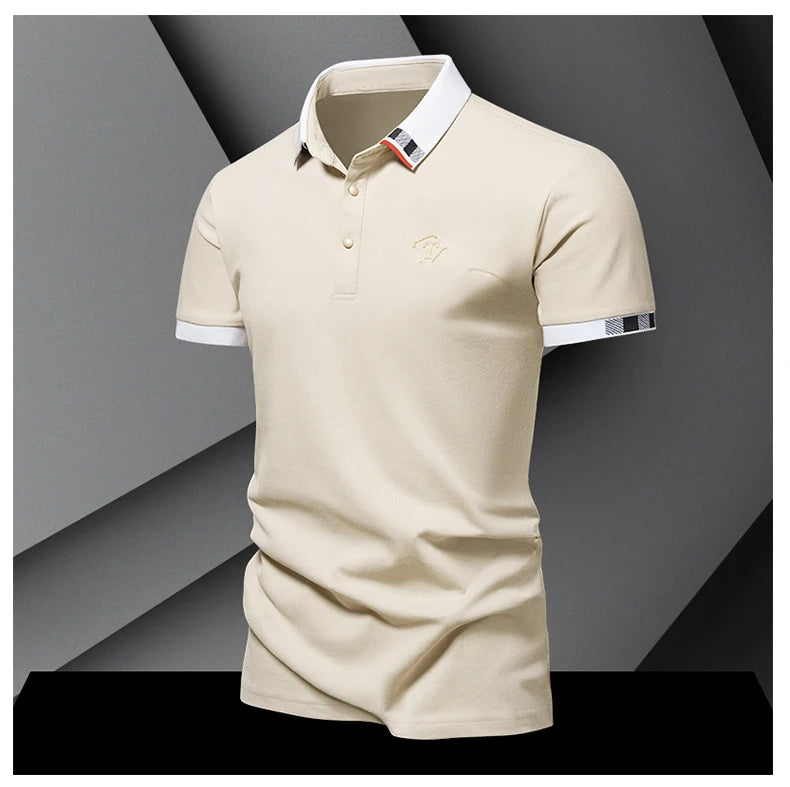 2024 Summer New Men's Pure Cotton Short sleeved T-shirt for Men's High end Casual Lapel Half Sleeved Polo Shirt Men's Top