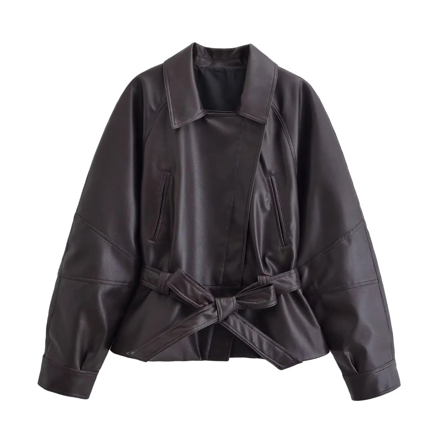 Faux Leather Belted Moto Jacket
