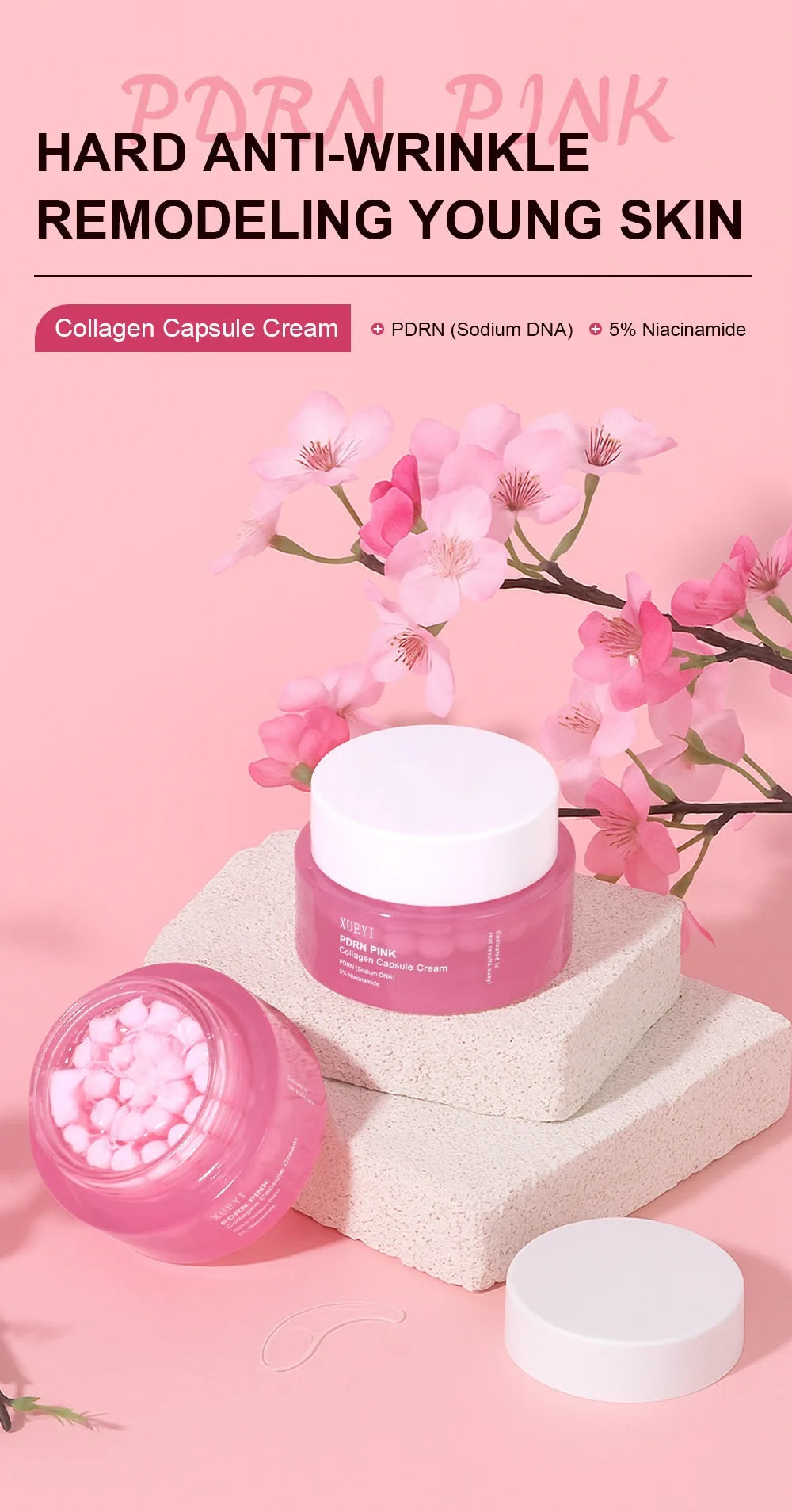 Korean PDRN Pink Collagen Capsule Cream with Niacinamide Cream for Uneven Skin Tone Lightweight Face Moisturizer Non Greasy care - PrimeNest
