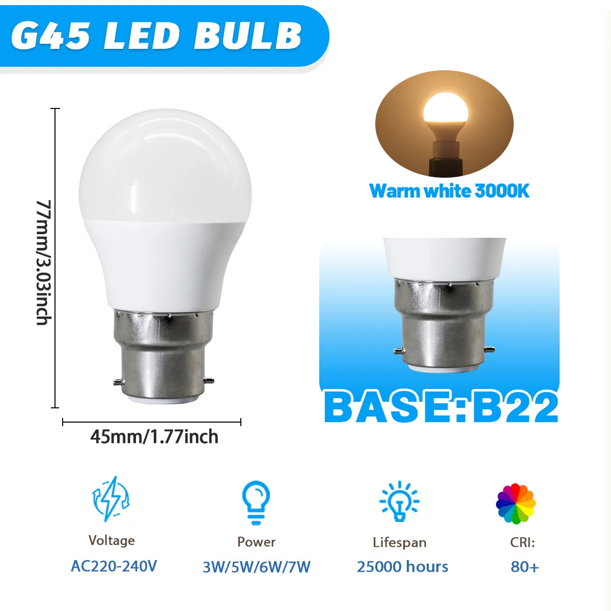 1-12Pack Hight Quality E14 E27 B22 LED Light Bulb AC 220V 240V 3W-7W 80lm/w Mini Bulb Non-Flicker 3000K 4000K 6000K Lampara Led