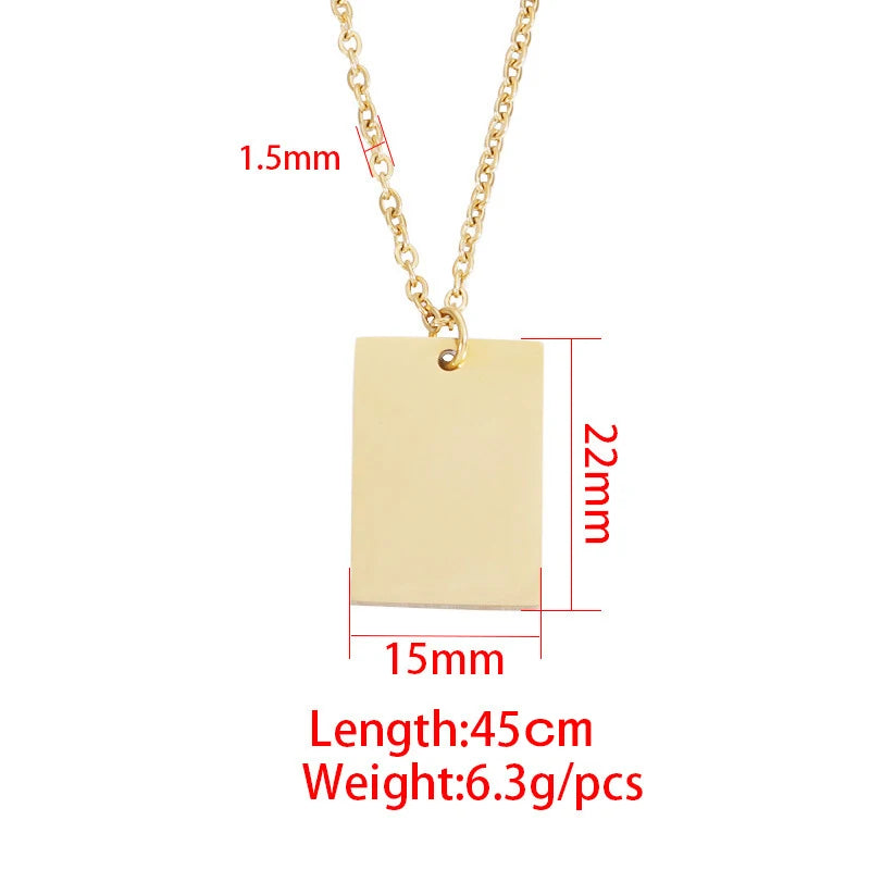 10Pcs 22*15mm Rectangle Pendant Necklace Stainless Steel Cable Chain Necklace For DIY Custom Name Logo Women's Jewelry