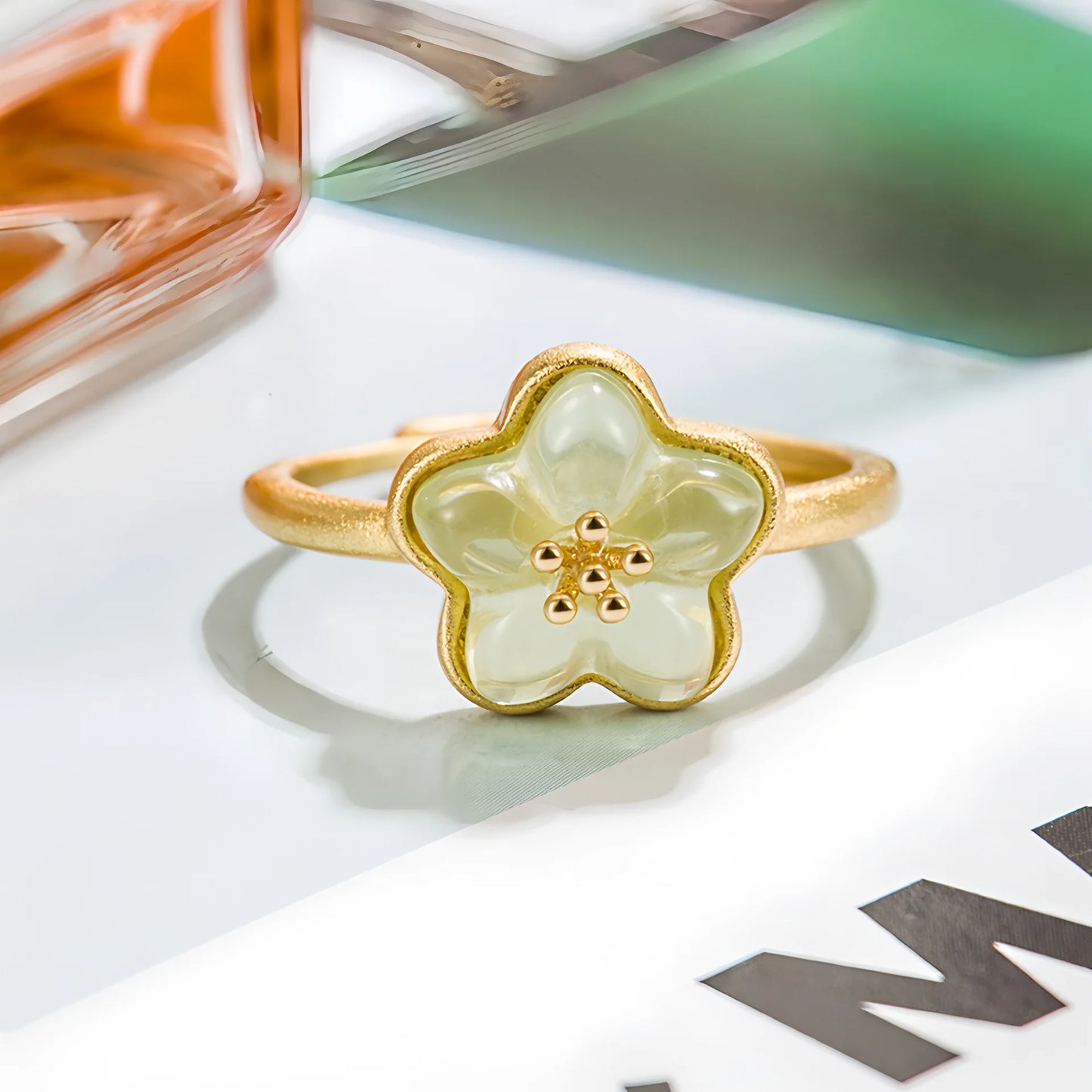 PANJBJ 925 Sterling Silver Hotan Jade Geometric Ring for Women Girl Adjustable Retro Delicate Jewelry Birthday Gift Dropshipping